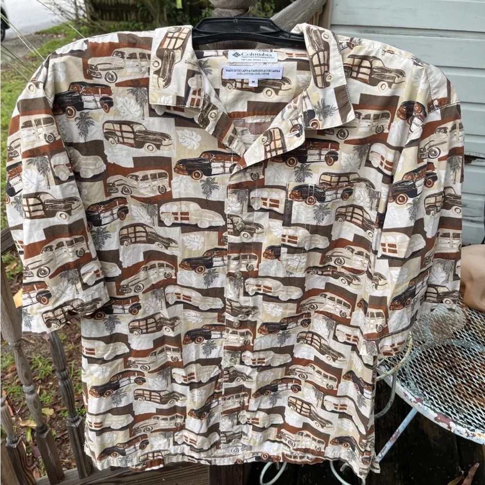 Columbia Sportswear Co Hawaiian Floral Shirt Sz M Palm Trees Surf Vintage